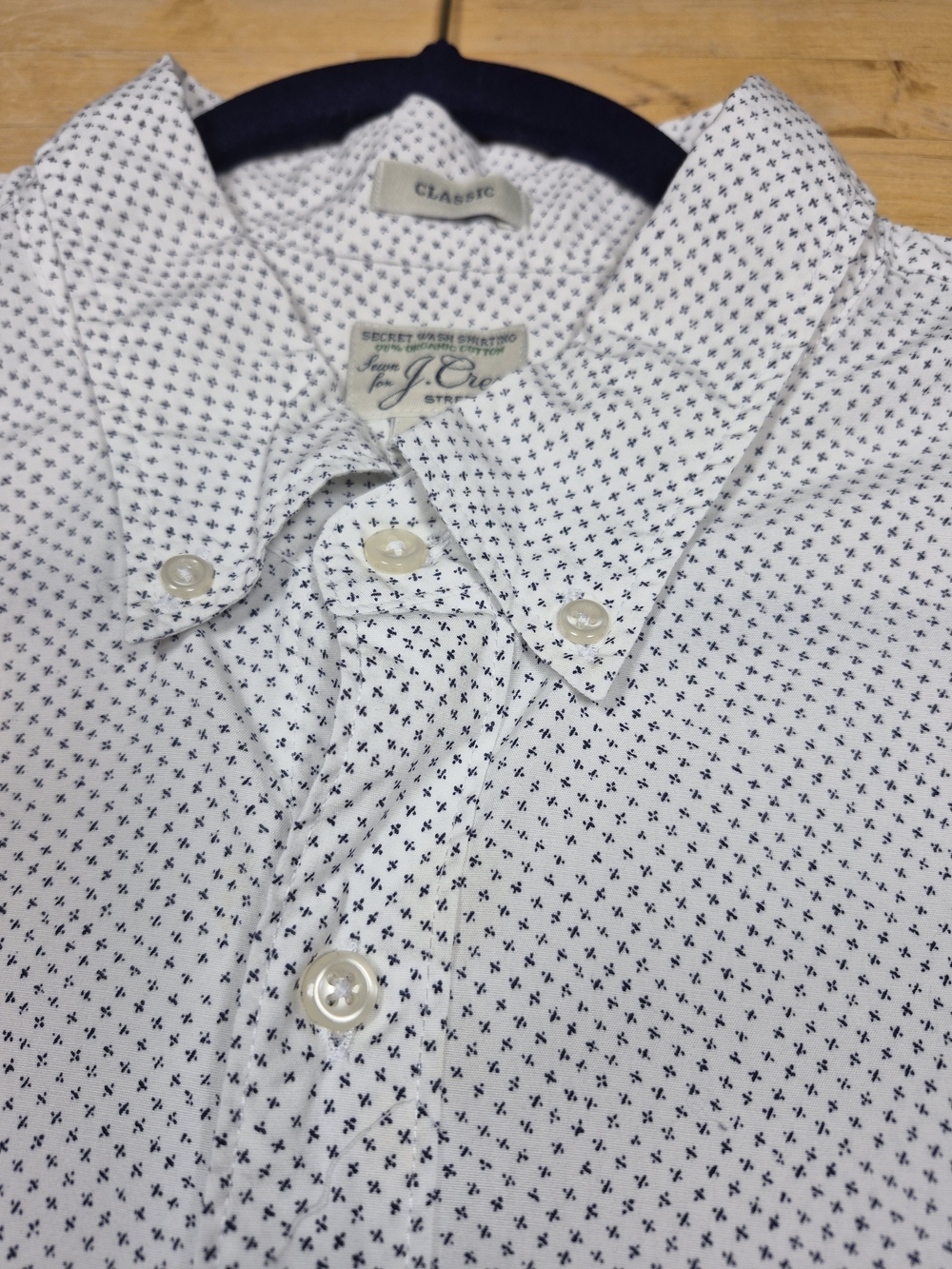 J. Crew White Button-Down Shirt with Navy Micro Print 4342